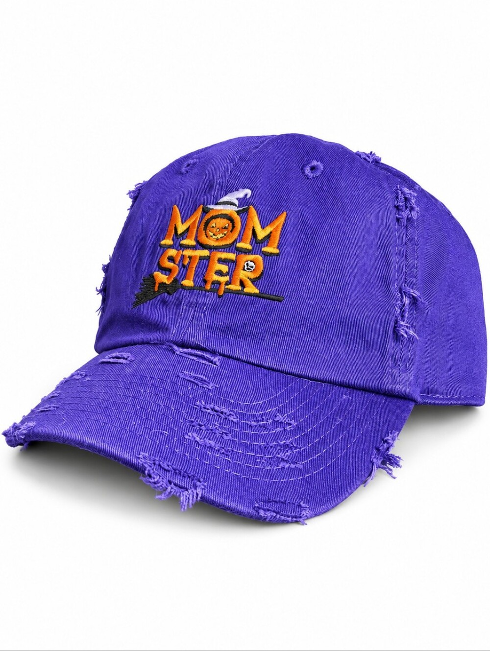 Momster Halloween Purple Distressed Embroidered Baseball Cap One Size NWT